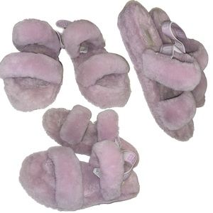 UGG “Oh-Yeah” Baby Pink Sheepskin Platform Wedge Sling Back Slippers Size 10